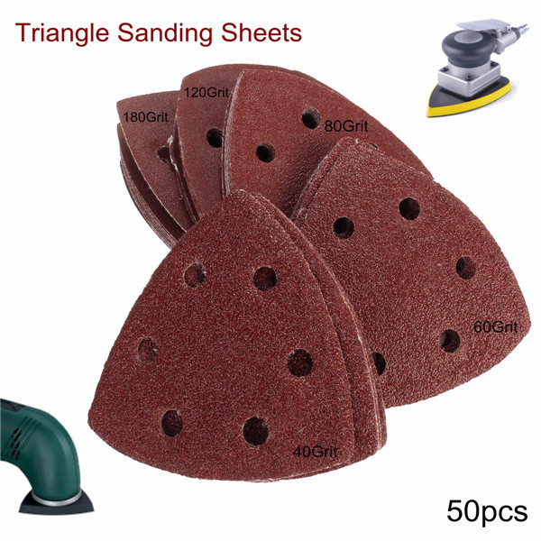50pcs 90mm 40-180 Grit Sanding Sheets Triangle Sander Grinder Backing Paper Pads