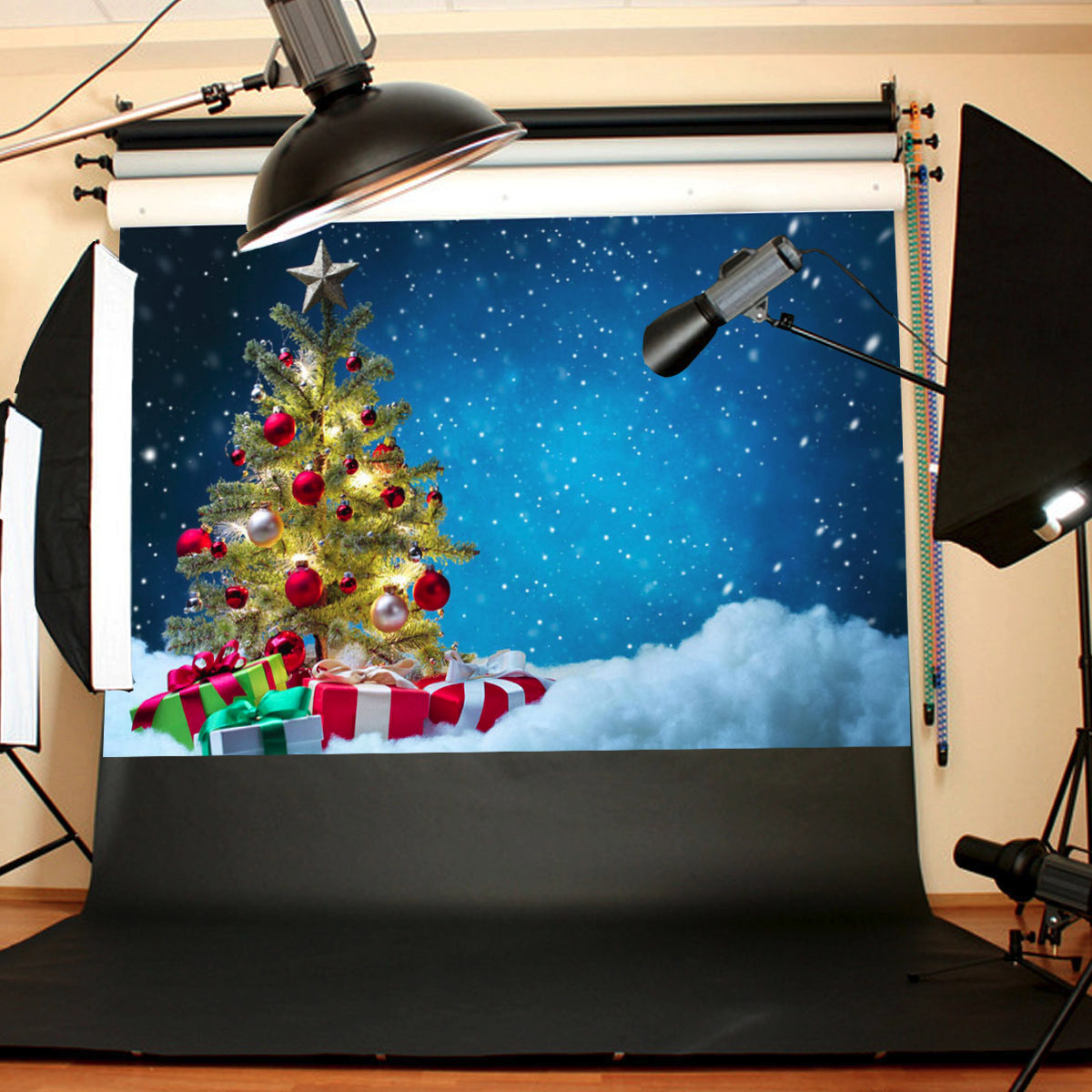 7x5FT Christmas Theme Blue Photo Backdrop