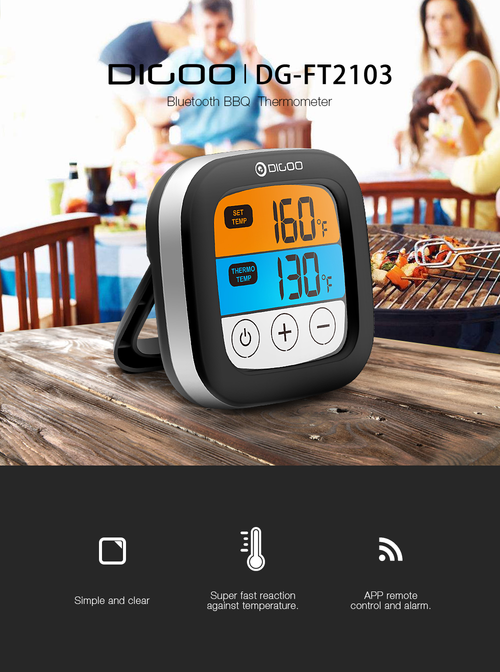 Digoo DG-FT2103 LED Touch Screen Digital Bluetooth Cooking Meat Thermometer 